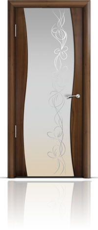 Дверь Мильяна Омега  Американский орех Белое стекло  рисунок Фантазия