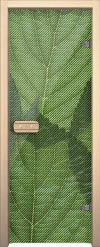 Двери для сауны Арт с рисунком ГлассДжет Листья зеленые