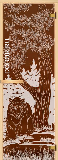 Медведь дверь АКМА для сауны с рисунком GlassJet