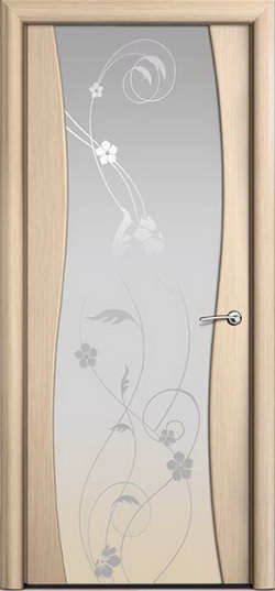 Дверь Омега рисунок Фиалка на Белом стекле
